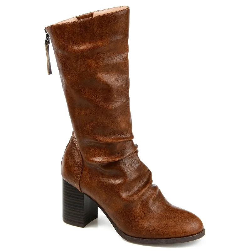 Journee Collection Womens Sequoia Faux Leather Almond Toe Mid-Calf Boots