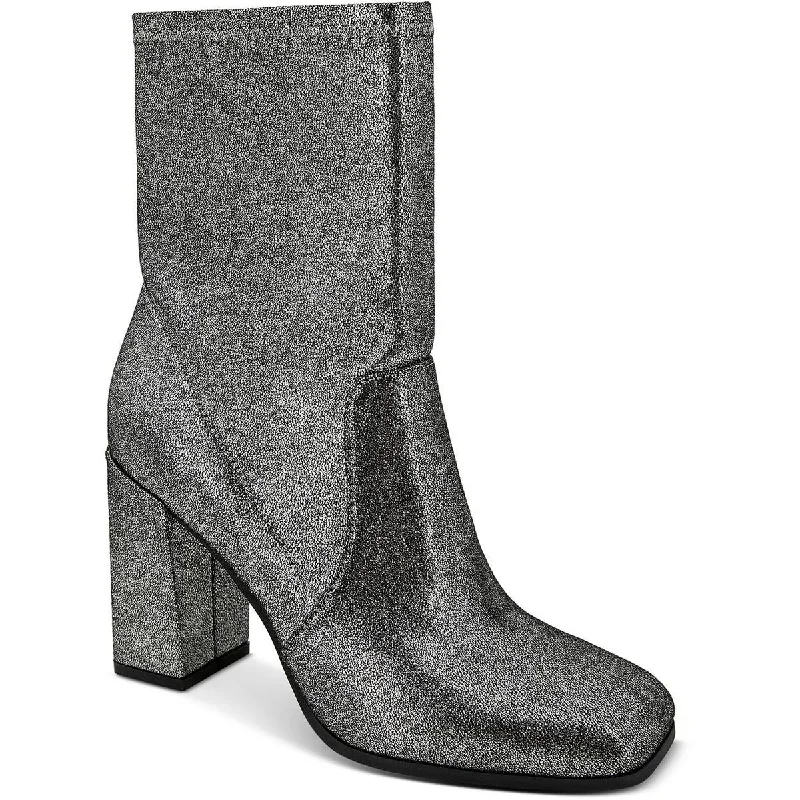 Kenneth Cole New York Womens Jax Stretch Boot Shimmer Square Toe Mid-Calf Boots