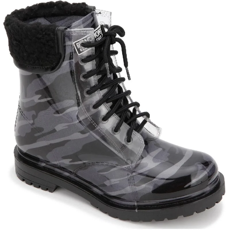 Kenneth Cole Reaction Womens Rain Lace Up Cozy Camouflage Patent Rain Boots