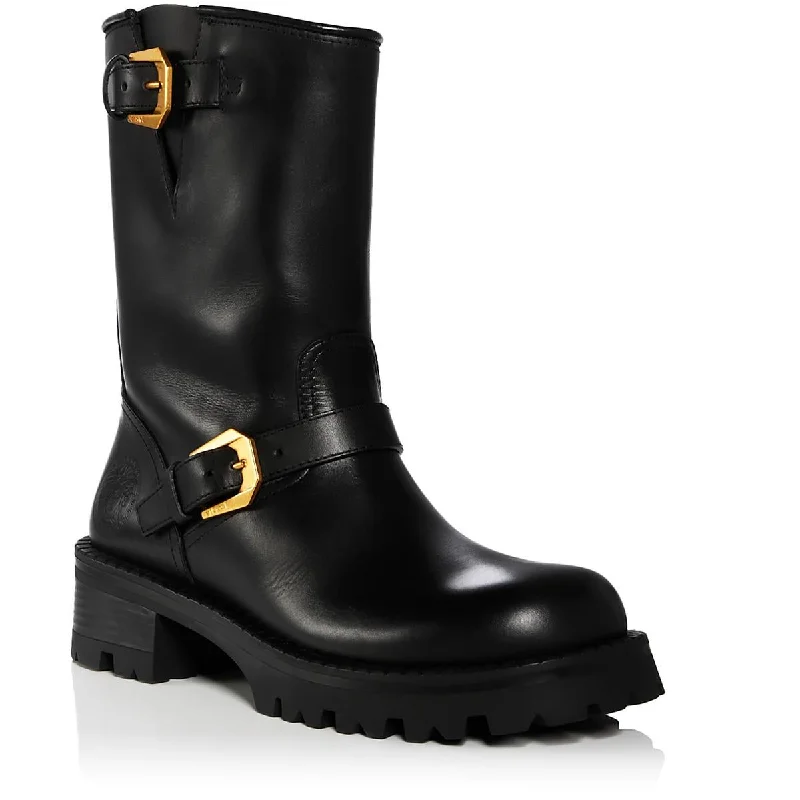 Versace Womens    Lug Sole Monogram Mid-Calf Boots