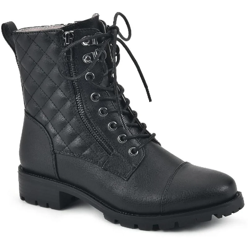 White Mountain Womens Dashing Zipper Quilted Combat & Lace-up Boots