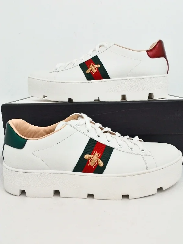 Gucci Women's Miro sot silk White/Red/Green Platform Sneakers Size 42