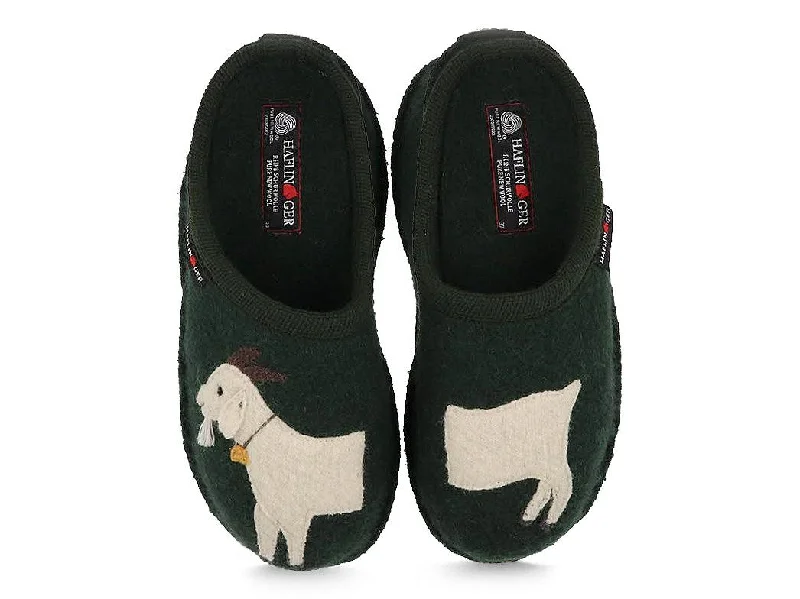 HAFLINGER Women Boiled Wool Slippers 'Flair Heidi', green