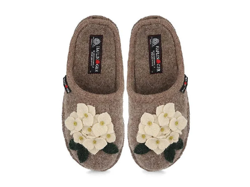 HAFLINGER Women Boiled Wool Slippers 'Flair Hortensia', beige