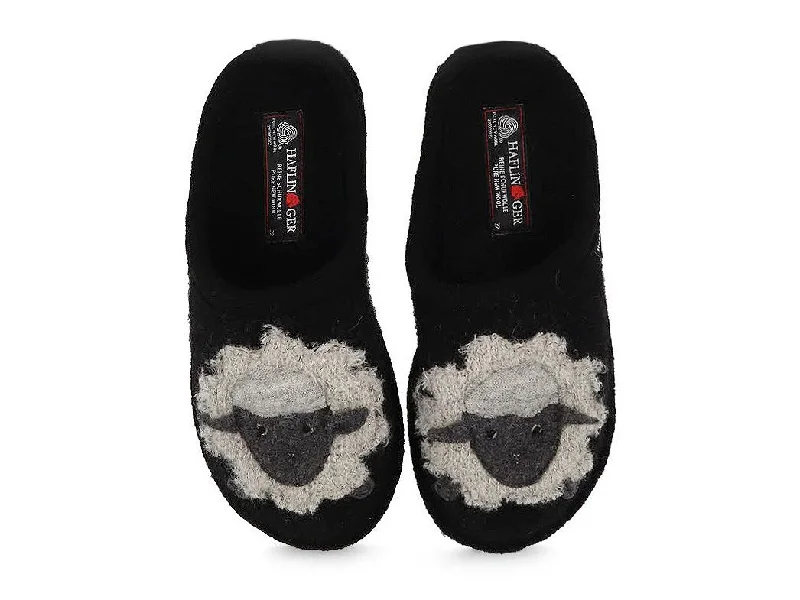 HAFLINGER Women Boiled Wool Slippers 'Flair Lamby', black