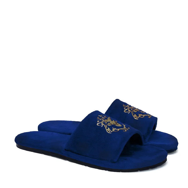 Lioness Blue Two Tone Full Italian Velvet Women Slippers By Brune & Bareskin